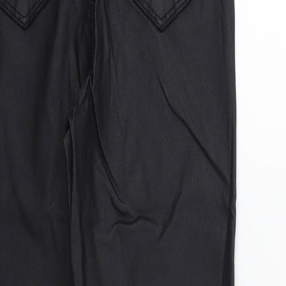 Denim & Co. Womens Black   Trousers  Size 8 L27 in - Wet look