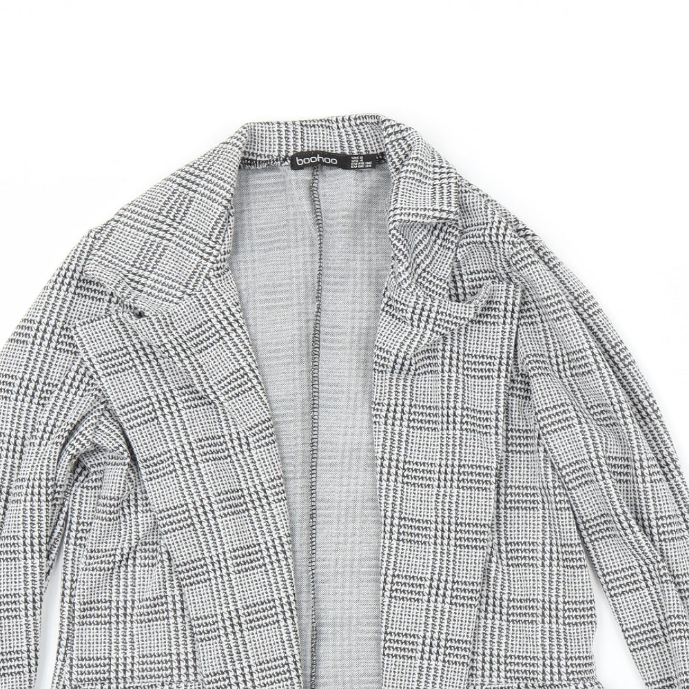 Boohoo Womens Grey Houndstooth  Cardigan Jumper Size 8