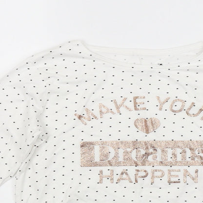 Primark Girls White Polka Dot  Basic T-Shirt Size 11 Years  - Make Your Dreams Happen