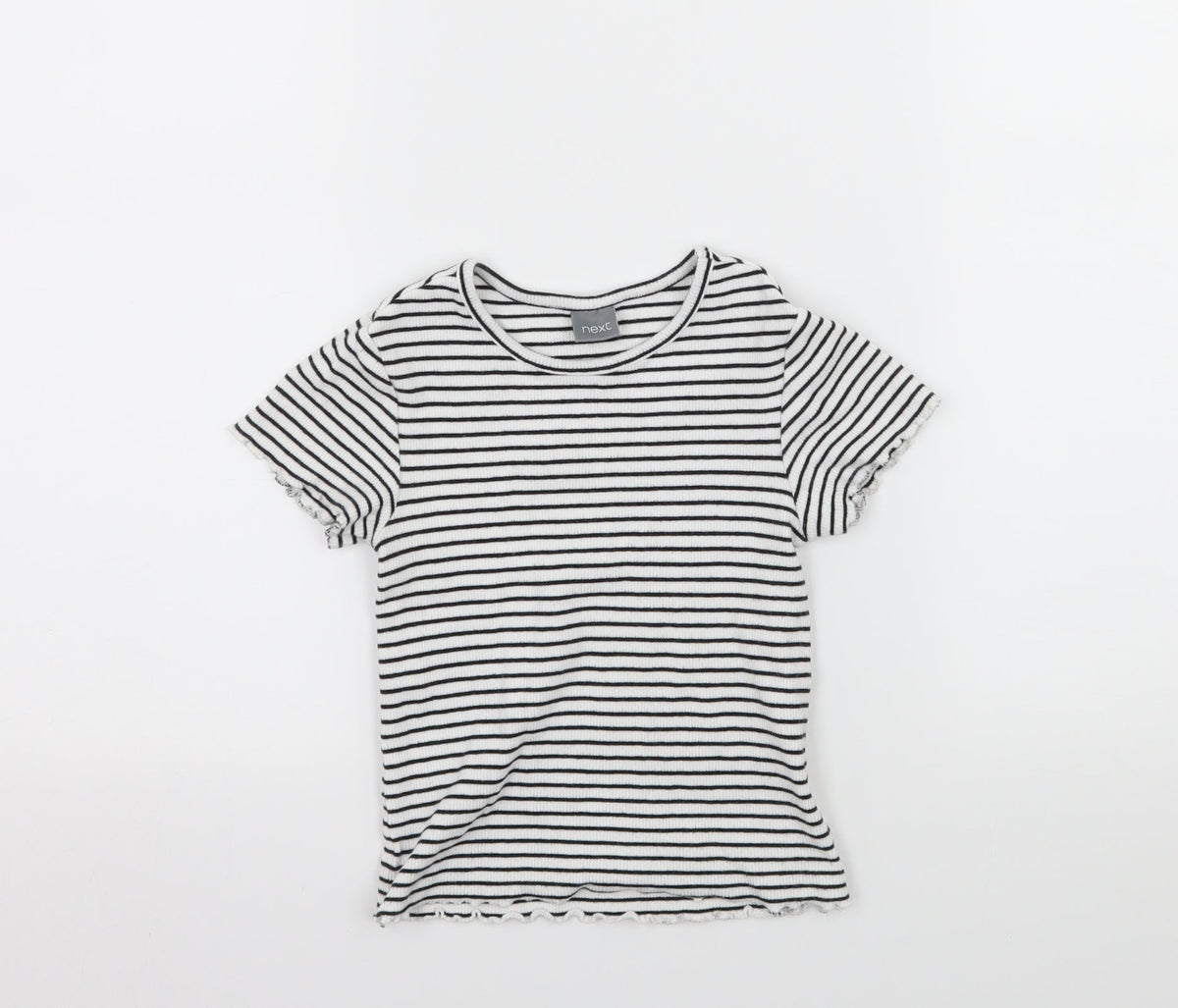 Next Girls White Striped Jersey Basic T-Shirt Size 7 Years