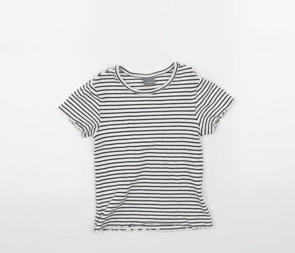 Next Girls White Striped Jersey Basic T-Shirt Size 7 Years
