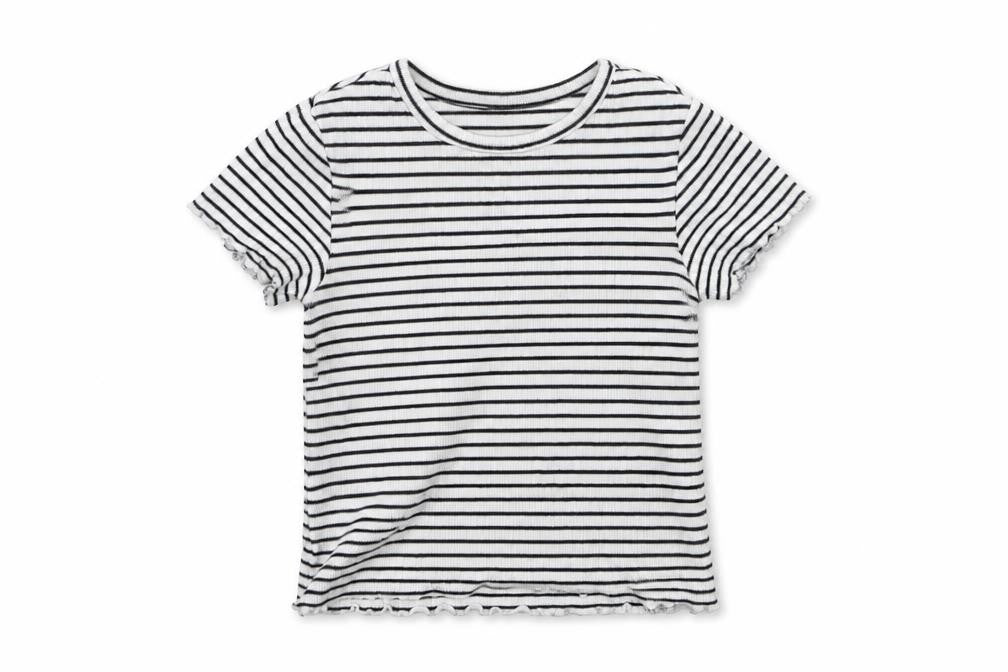 Next Girls White Striped Jersey Basic T-Shirt Size 7 Years