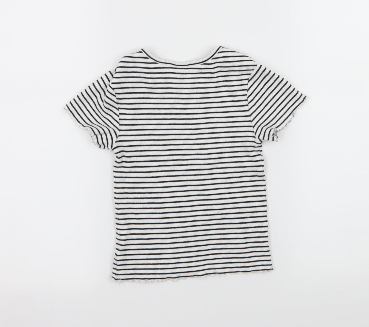 Next Girls White Striped Jersey Basic T-Shirt Size 7 Years