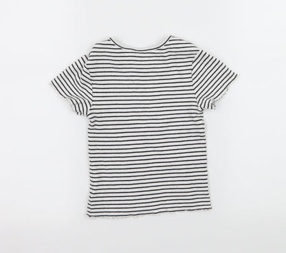 Next Girls White Striped Jersey Basic T-Shirt Size 7 Years
