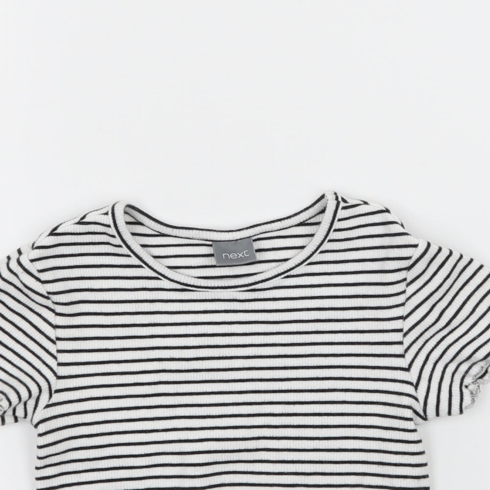 Next Girls White Striped Jersey Basic T-Shirt Size 7 Years