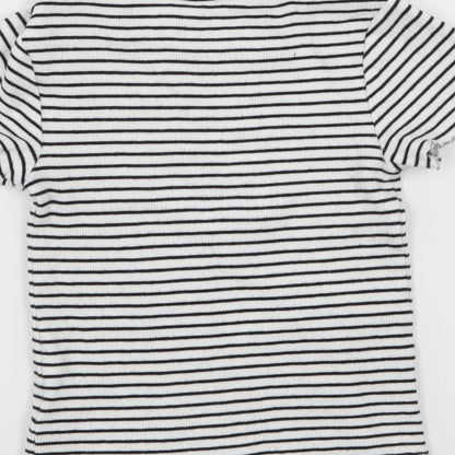Next Girls White Striped Jersey Basic T-Shirt Size 7 Years