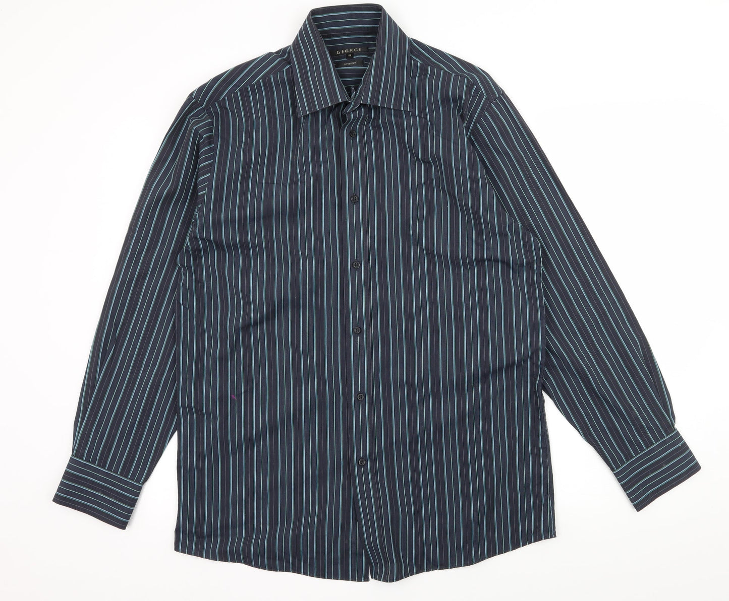 George Mens Blue Striped   Button-Up Size 15