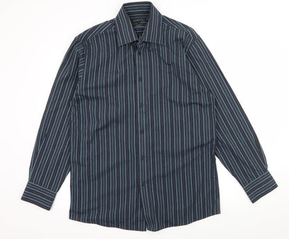 George Mens Blue Striped   Button-Up Size 15