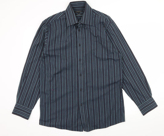 George Mens Blue Striped   Button-Up Size 15