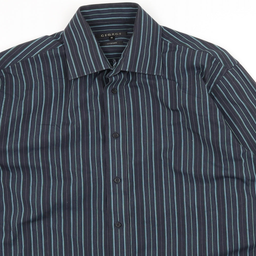 George Mens Blue Striped   Button-Up Size 15
