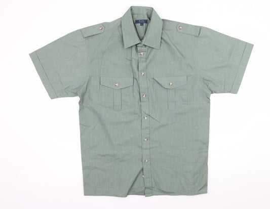 Mens UK Size M Easy Green  Button-Up Short Sleeve Casual Shirt