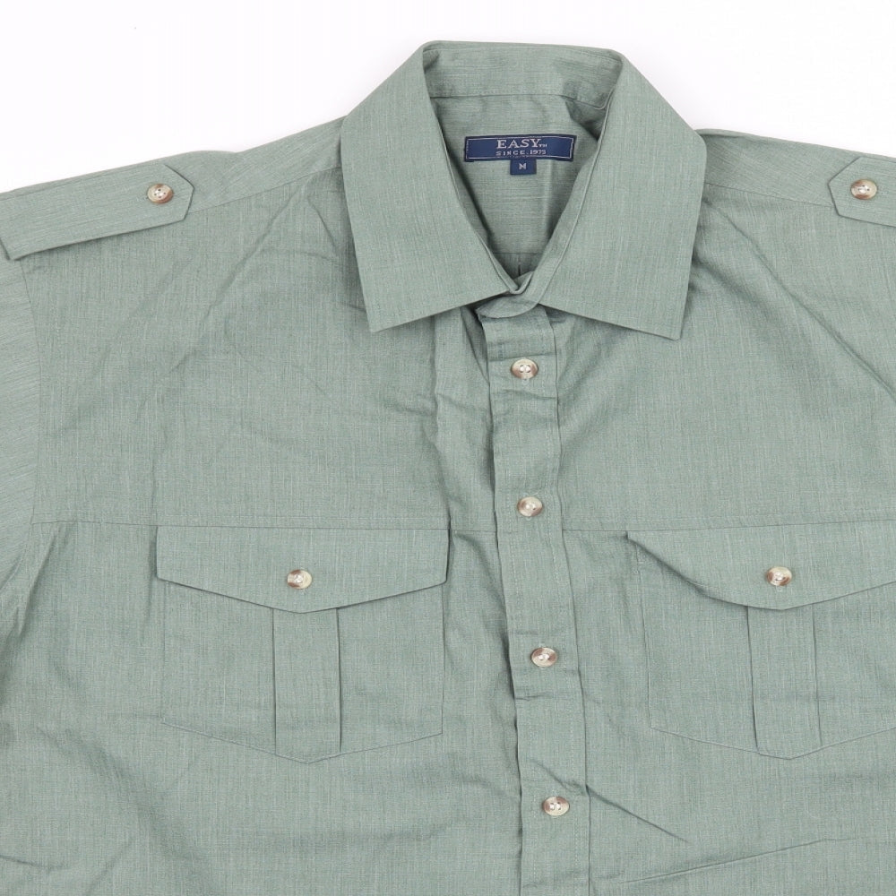 Mens UK Size M Easy Green  Button-Up Short Sleeve Casual Shirt