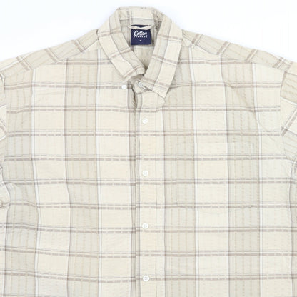 Cotton Traders Mens Beige Check   Button-Up Size M