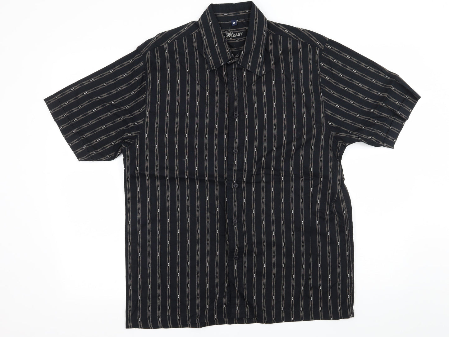 Mens UK Size M Easy Black  Button-Up Short Sleeve Casual Shirt
