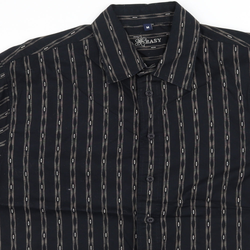Mens UK Size M Easy Black  Button-Up Short Sleeve Casual Shirt