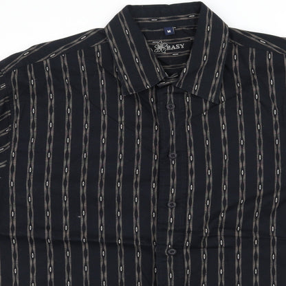Mens UK Size M Easy Black  Button-Up Short Sleeve Casual Shirt