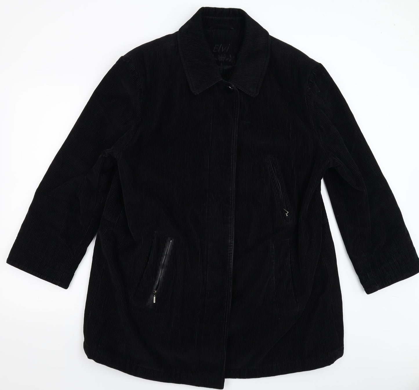 EWM Womens Black  Corduroy Overcoat Coat Size L