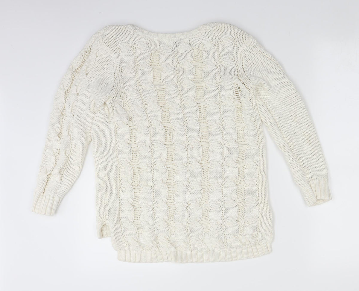 H&M Womens White  Knit Pullover Jumper Size S