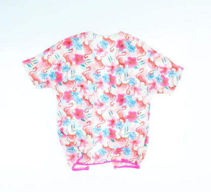 TU Girls White Floral  Cardigan Jumper Size 8 Years  - Flamingo