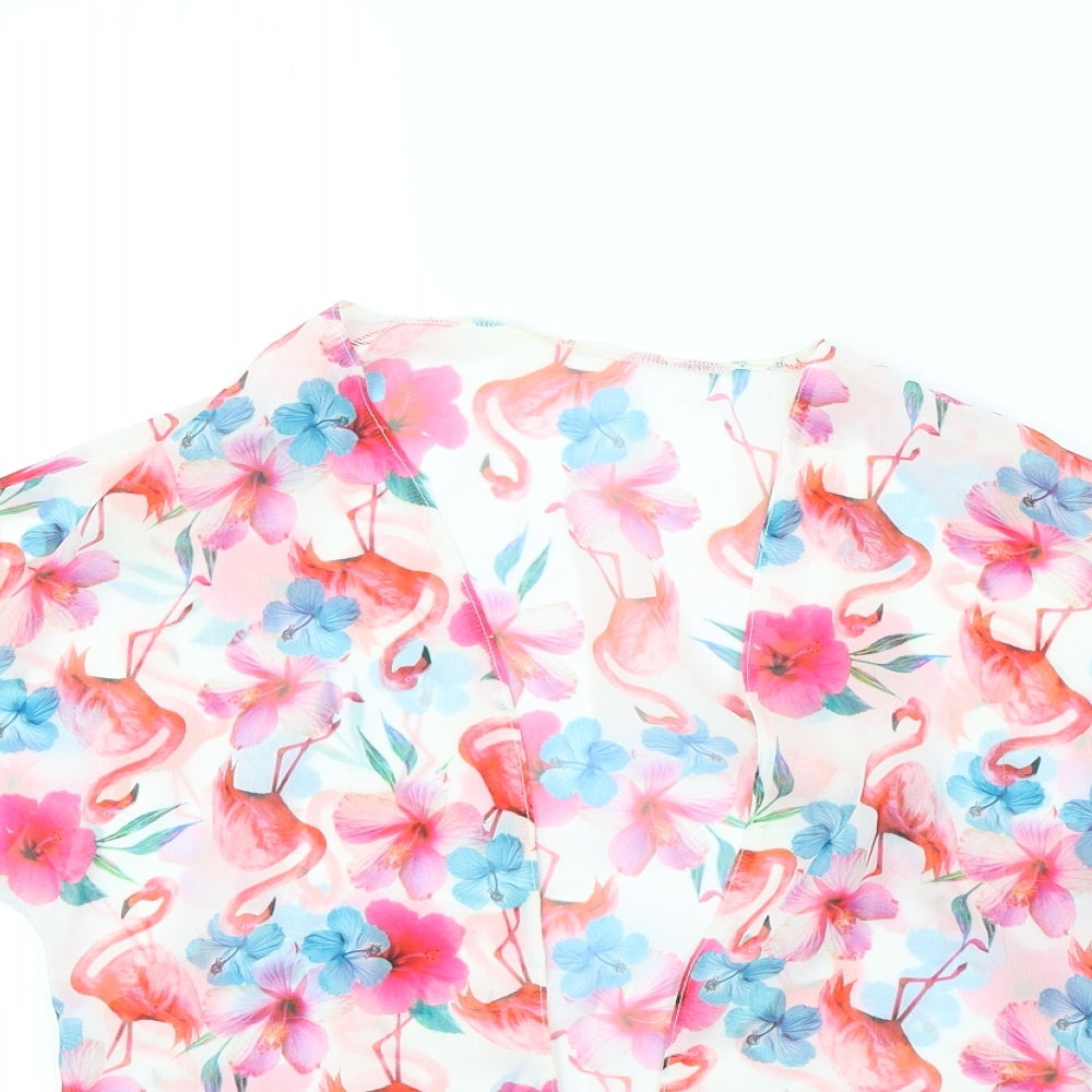 TU Girls White Floral  Cardigan Jumper Size 8 Years  - Flamingo