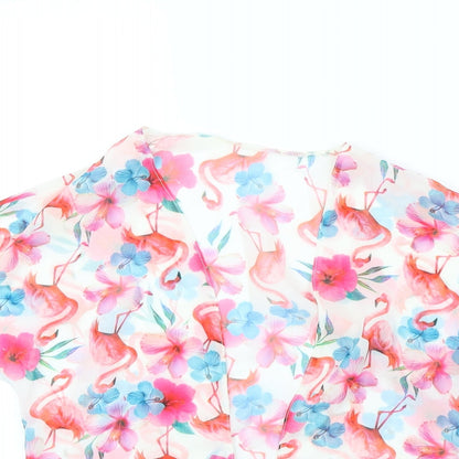 TU Girls White Floral  Cardigan Jumper Size 8 Years  - Flamingo