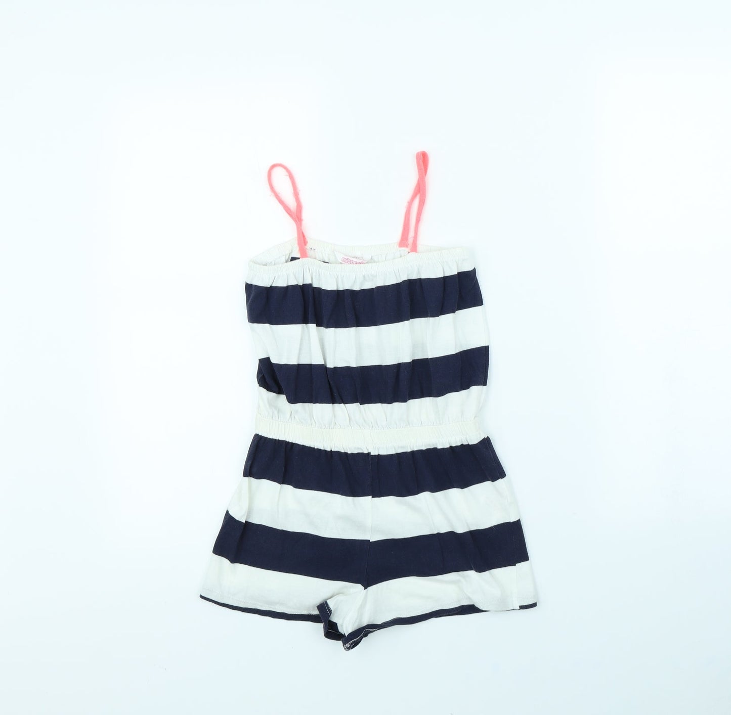 Miss Evie  Girls White Striped  Playsuit One-Piece Size 7 Years