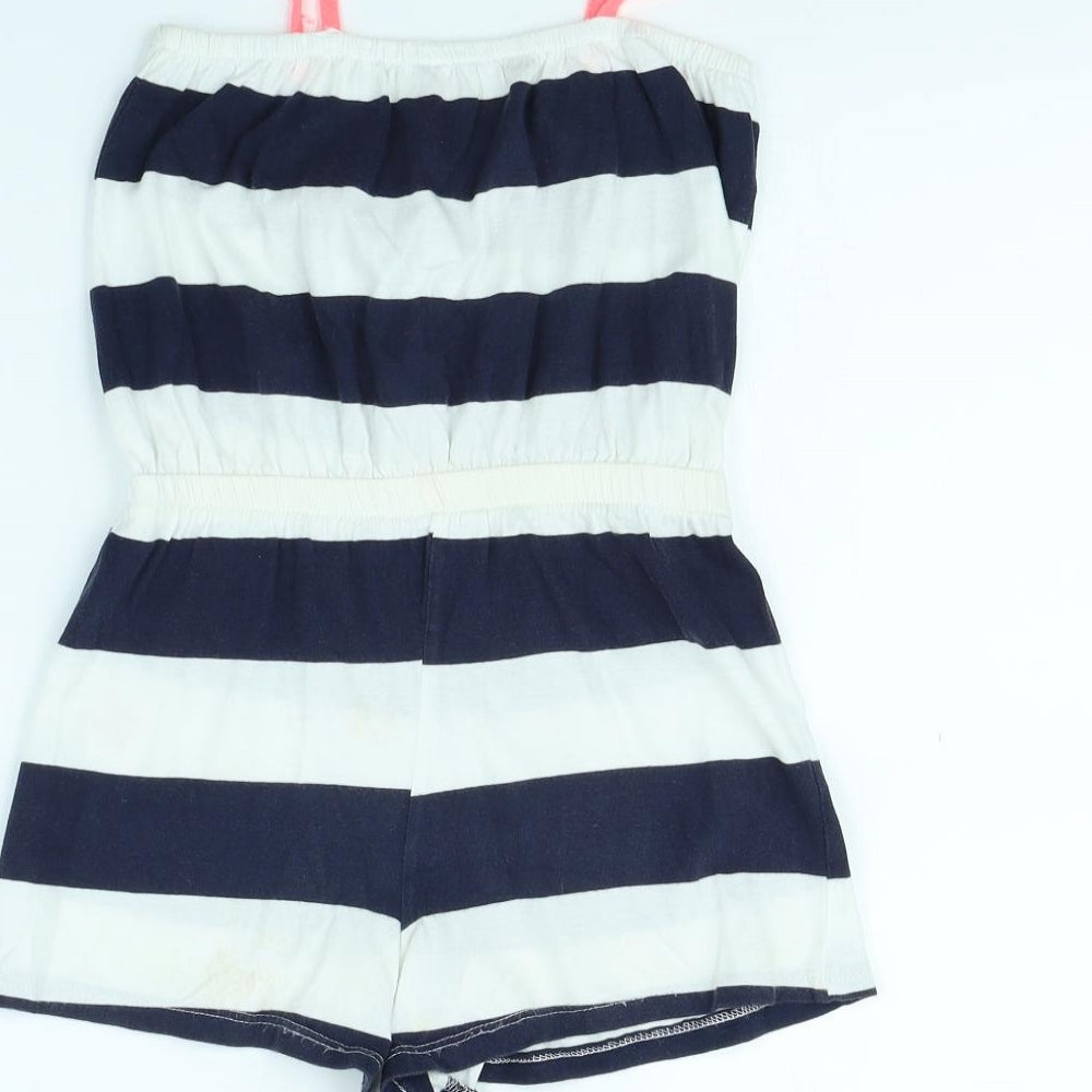 Miss Evie  Girls White Striped  Playsuit One-Piece Size 7 Years