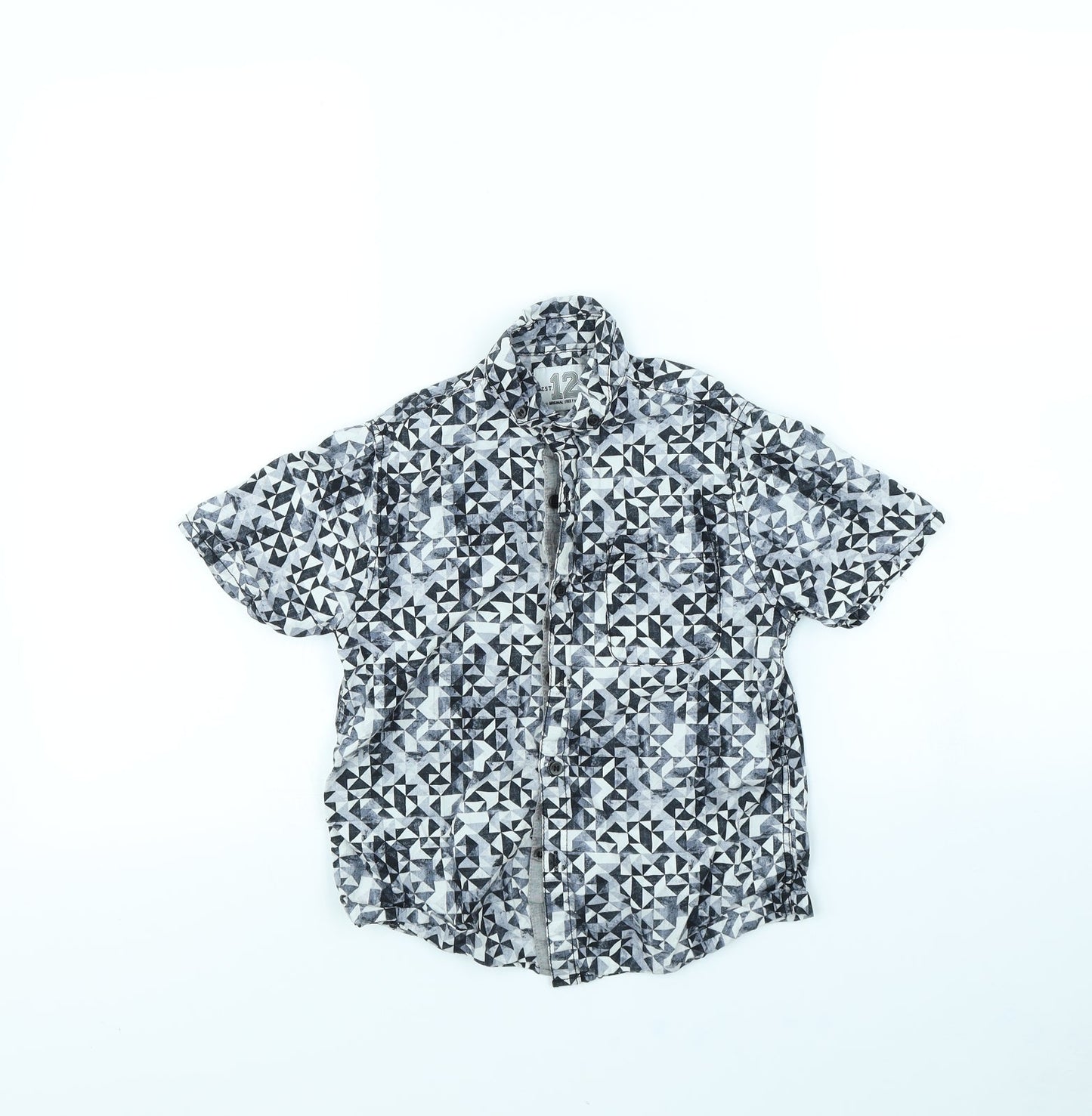 NEXT Boys Grey Geometric  Basic Button-Up Size 7 Years