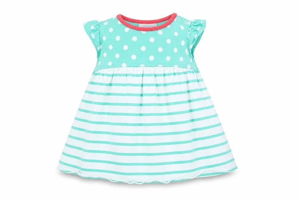 Front view of Next girls’ green striped fit & flare, size 3-6, months