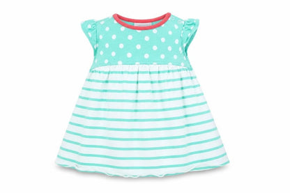 Front view of Next girls’ green striped fit & flare, size 3-6, months