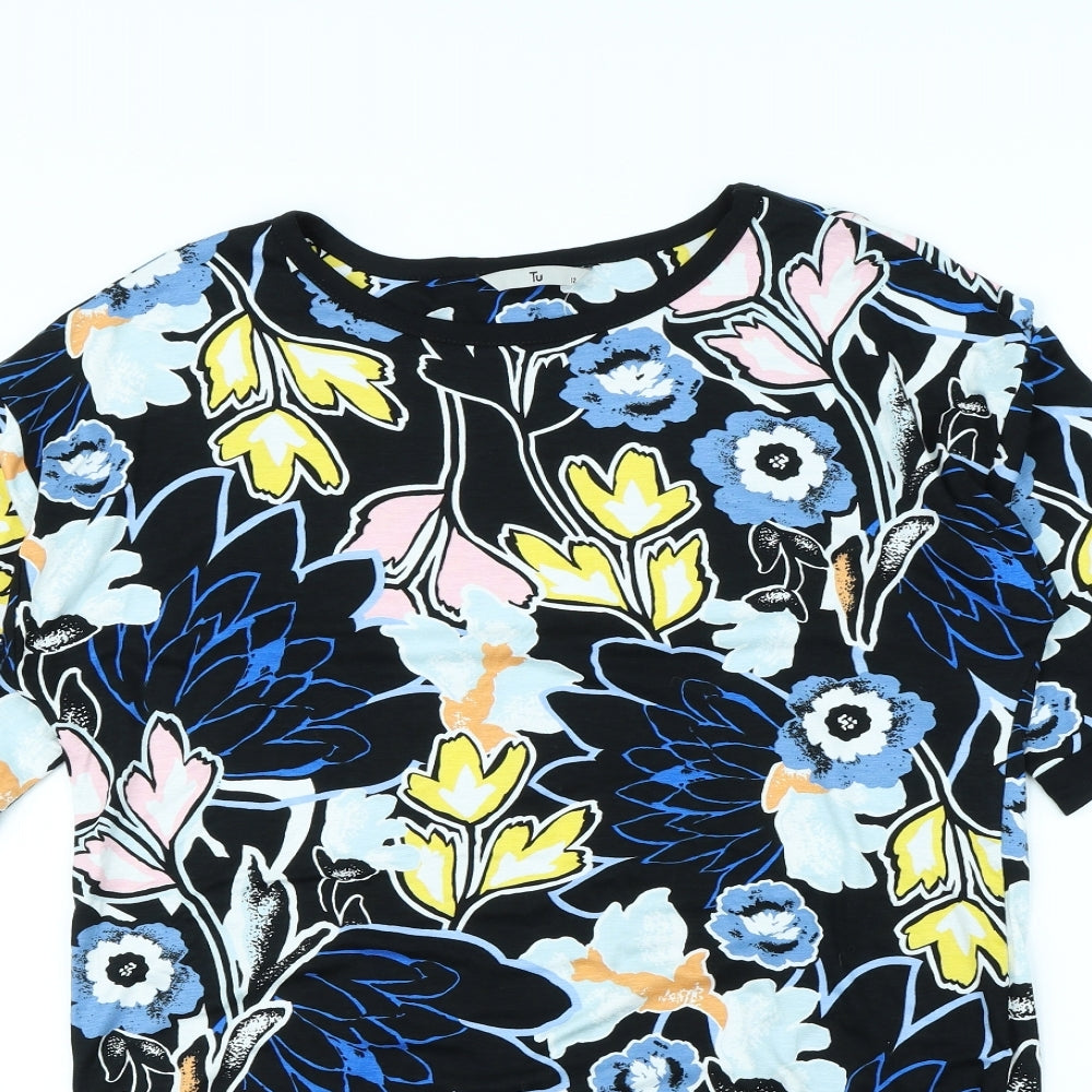 TU Womens Black Floral  T-Shirt Dress  Size 12