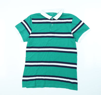 Primark Mens Green Striped   Polo Size L