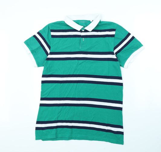 Primark Mens Green Striped   Polo Size L