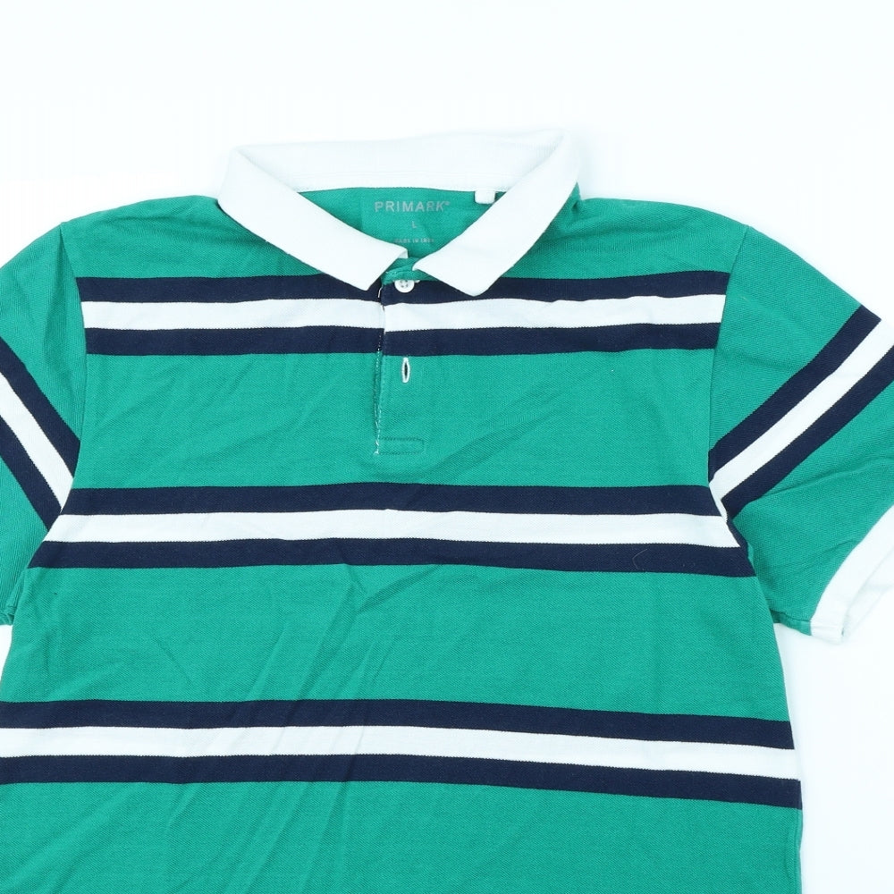 Primark Mens Green Striped   Polo Size L
