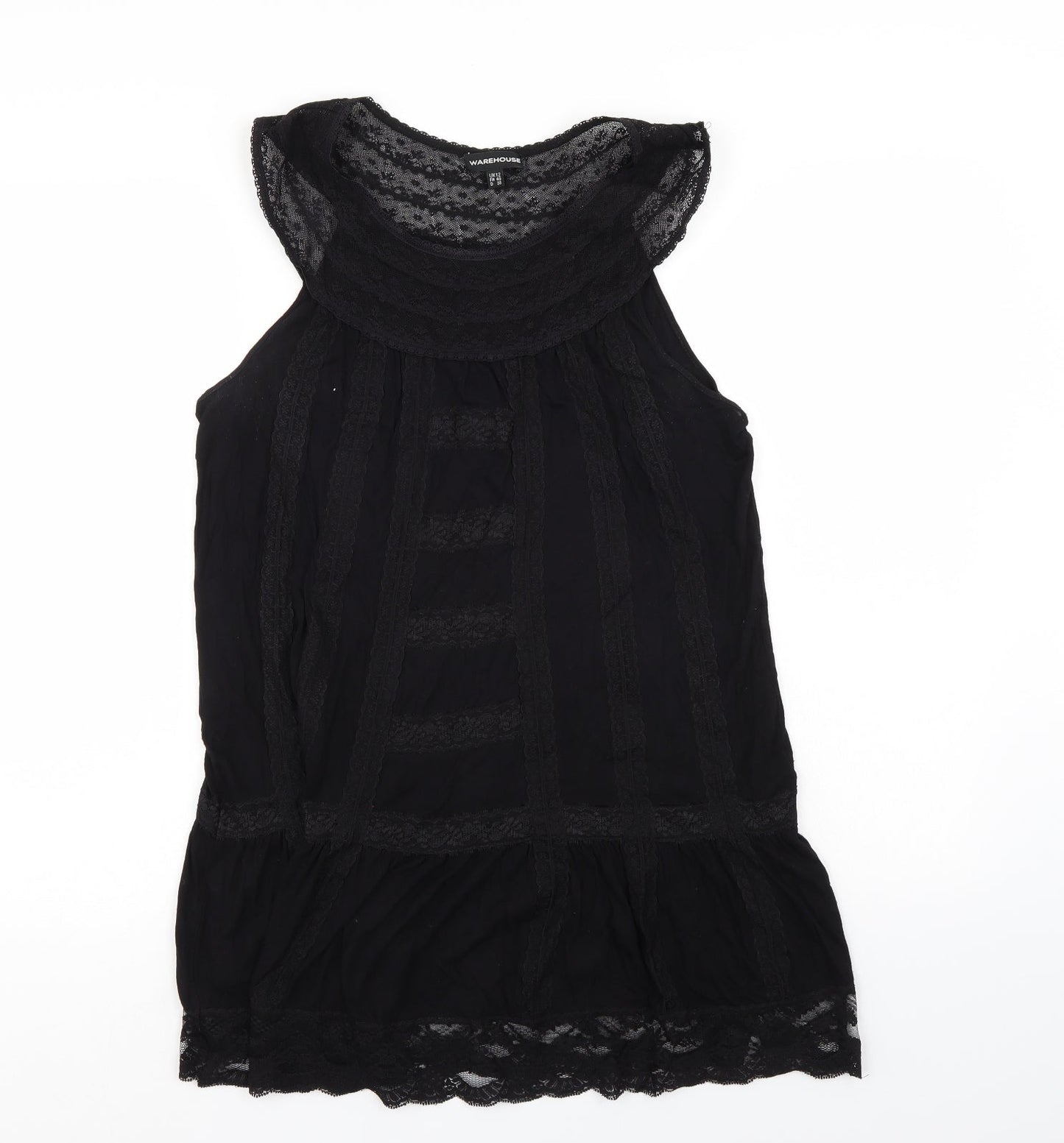 Warehouse Womens Black   Basic Blouse Size 12  - lace outer