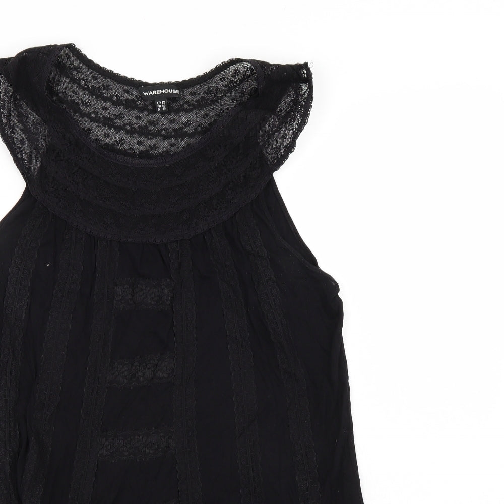 Warehouse Womens Black   Basic Blouse Size 12  - lace outer