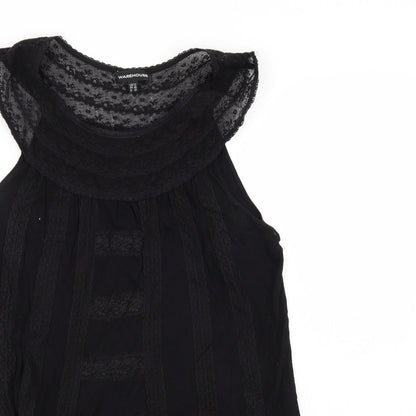 Warehouse Womens Black   Basic Blouse Size 12  - lace outer