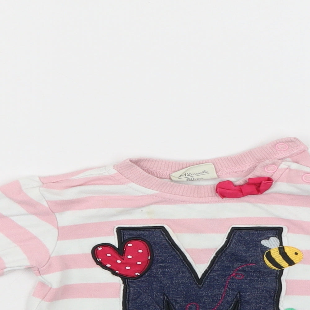Mini Klub Girls Pink Striped  Pullover Jumper Size 9-12 Months