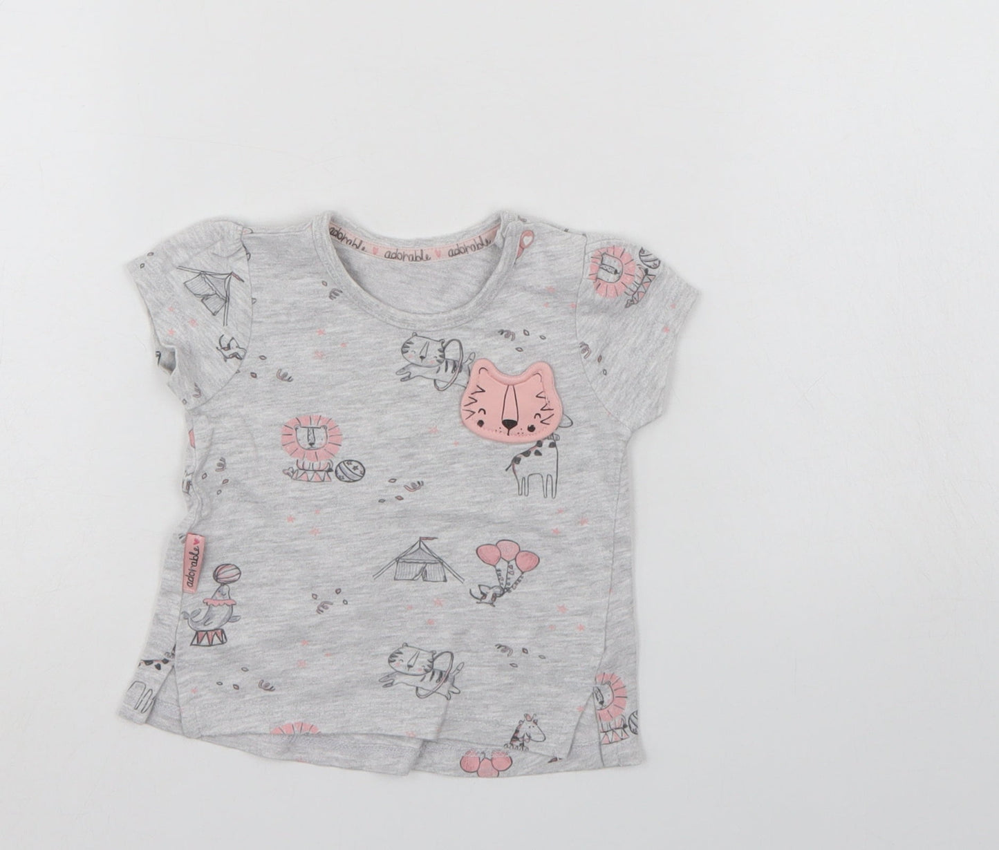 George Baby Grey Animal Print  Basic T-Shirt Size 0-3 Months