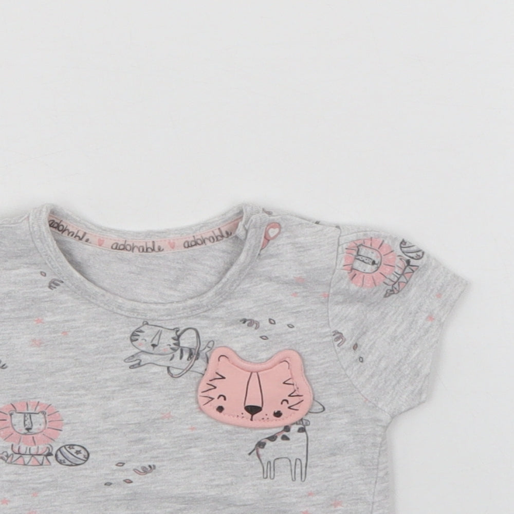 George Baby Grey Animal Print  Basic T-Shirt Size 0-3 Months