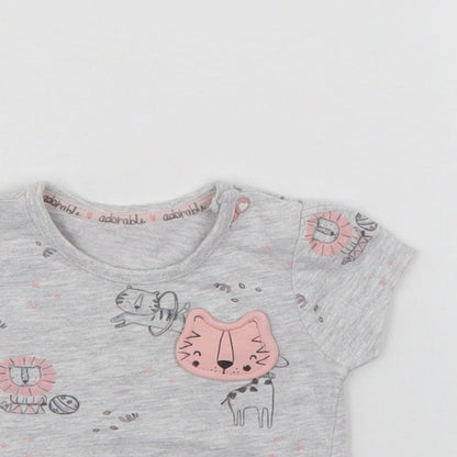 George Baby Grey Animal Print  Basic T-Shirt Size 0-3 Months