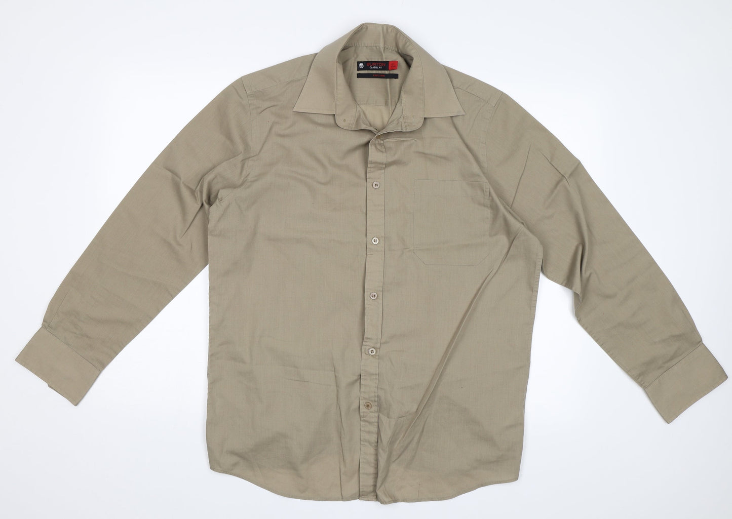 Mens UK Size 16 Burton Beige  Button-Up Long Sleeve Casual Shirt