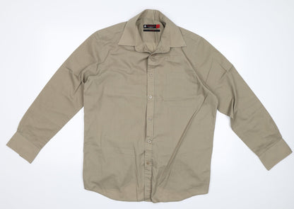Mens UK Size 16 Burton Beige  Button-Up Long Sleeve Casual Shirt