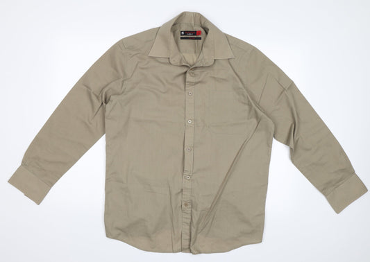 Mens UK Size 16 Burton Beige  Button-Up Long Sleeve Casual Shirt
