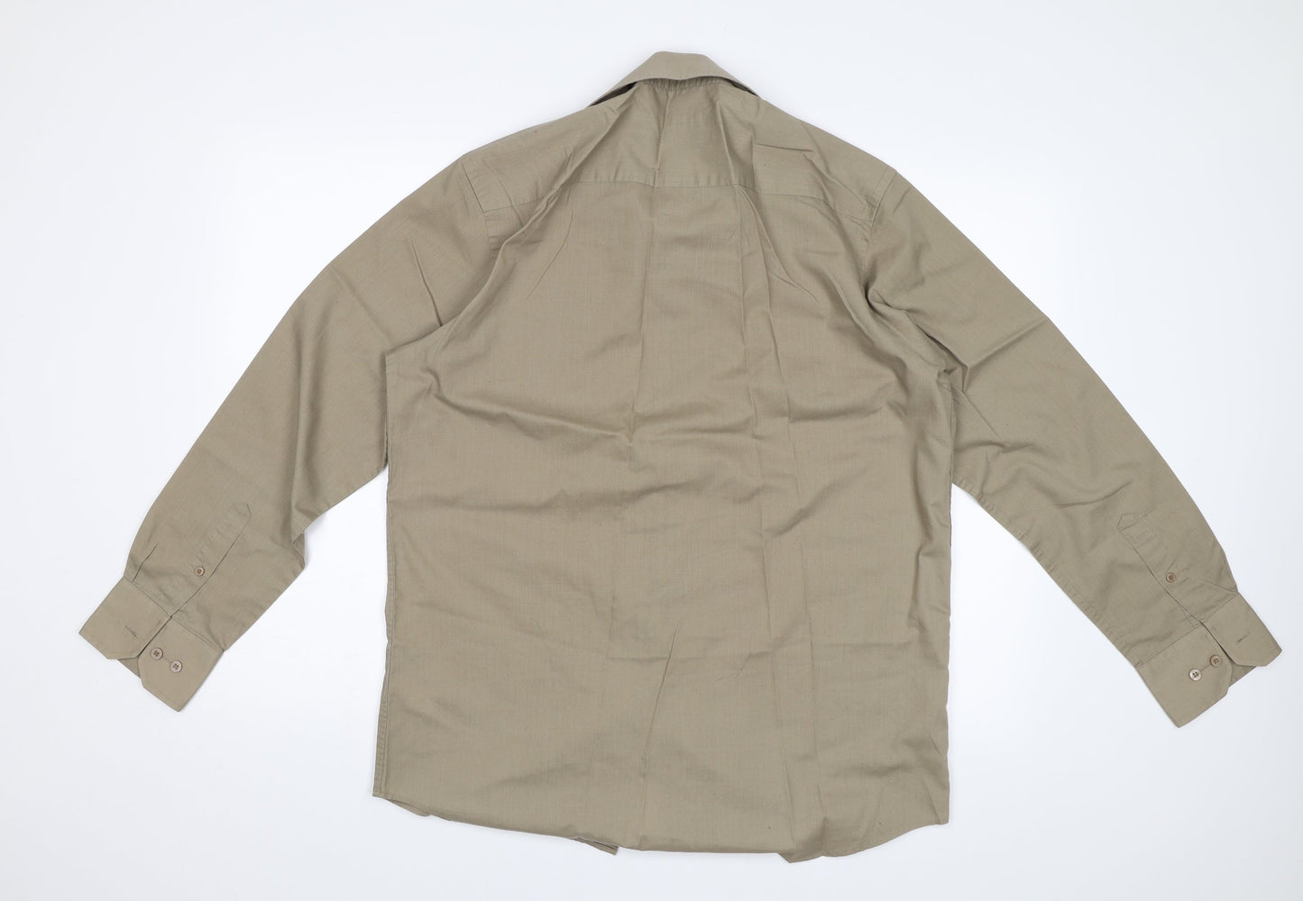 Mens UK Size 16 Burton Beige  Button-Up Long Sleeve Casual Shirt
