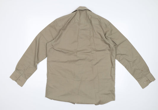 Mens UK Size 16 Burton Beige  Button-Up Long Sleeve Casual Shirt