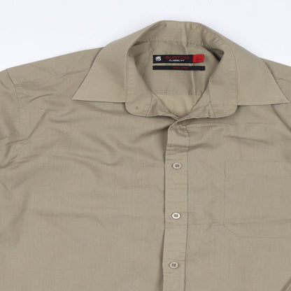 Mens UK Size 16 Burton Beige  Button-Up Long Sleeve Casual Shirt