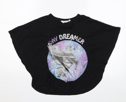 Tammy Girl Girls Black   Basic T-Shirt Size 10-11 Years  - Unicorn Day Dreamer