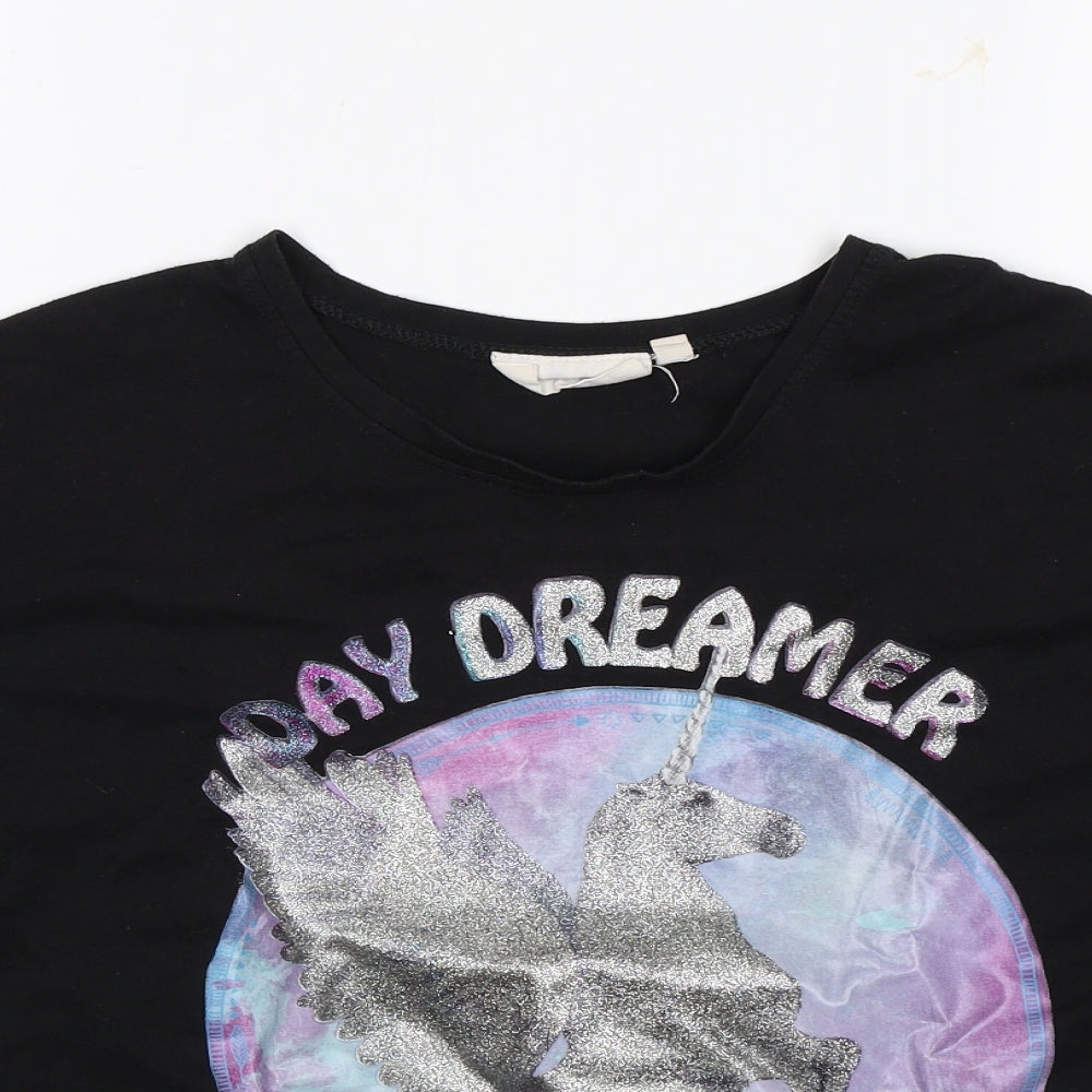 Tammy Girl Girls Black   Basic T-Shirt Size 10-11 Years  - Unicorn Day Dreamer