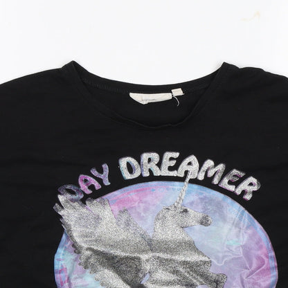 Tammy Girl Girls Black   Basic T-Shirt Size 10-11 Years  - Unicorn Day Dreamer